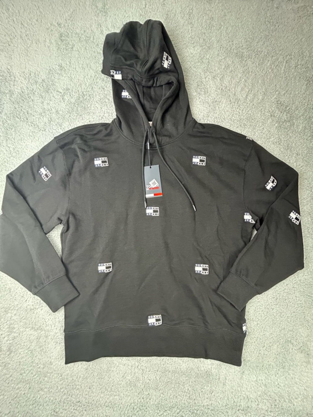 Tommy Hilfiger Tommy Jeans Twisted Critter Flag Black Hoodie Pullover Mens M